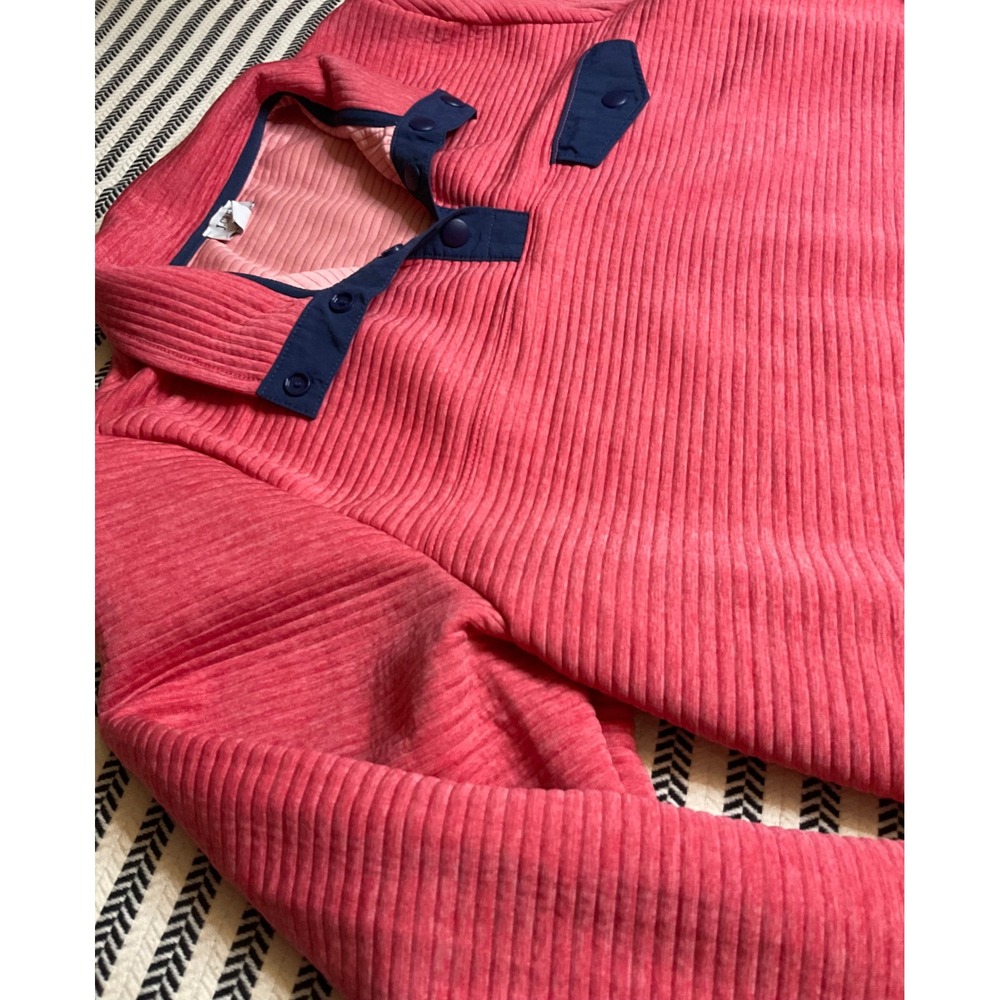 J‎ Crew Textured Snap Neck Pullover Fleece Coral Navy Blue Size L - Picture 5 of 5